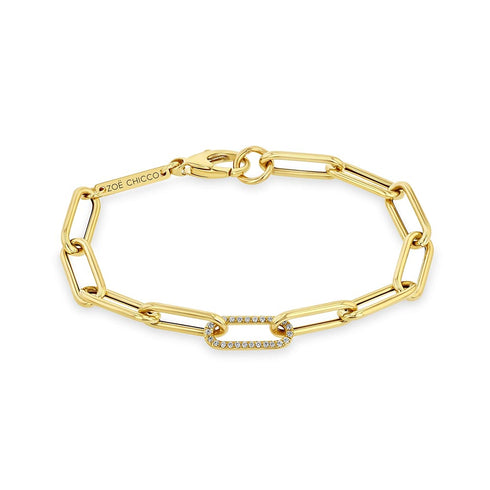 Single Pave Diamond Link Large Paperclip Chain Bracelet - 1