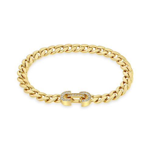 Vintage Pave Diamond Horsebit Link Large Curb Chain Bracelet - 1