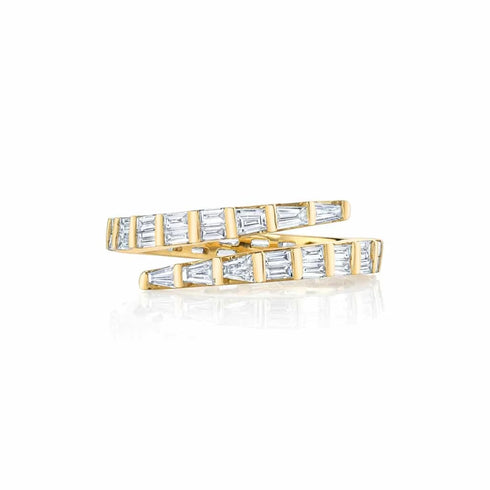 Two Row Baguette Diamond Pinky Coil Ring - 1