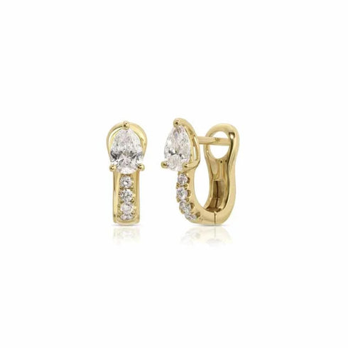 Flat Pave Diamond Huggies With Pear Diamonds - 1
