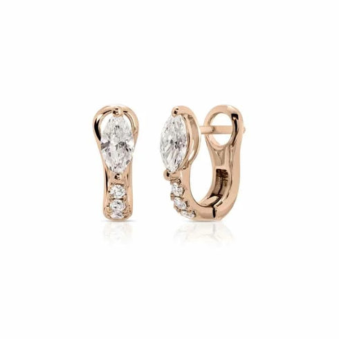 Flat Pave Diamond Huggies With Marquis Diamonds - 1