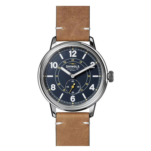 Mens Watch Midnight Blue Dial British Tan Leather Strap The Traveler Subsecond 42mm Watch - 1
