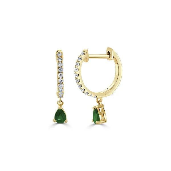 Emerald &amp; Diamond Dangle Huggie Earrings - 1