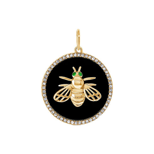 Black Agate &amp; Diamond Dragon Fly Disc Charm - 1