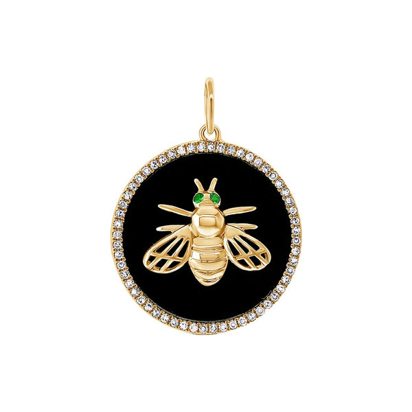 Black Agate &amp; Diamond Dragon Fly Disc Charm - 1