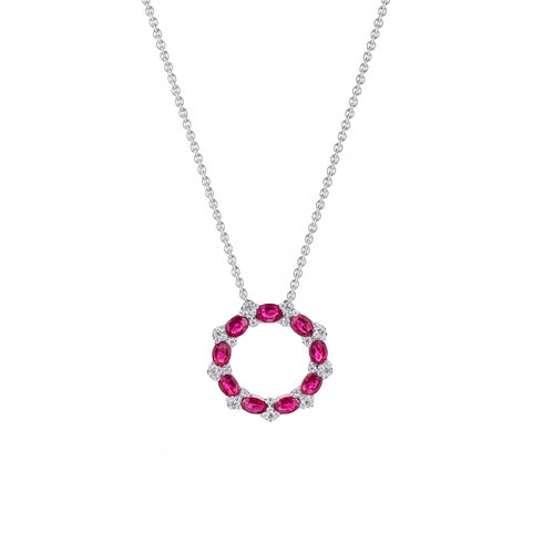 White Gold Pink Sapphire & Diamond Circle Pendant Necklace - 1