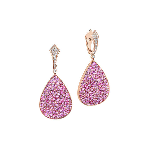 Teardrop Pave Dangle Pink Sapphire And Diamond Earrings - 1
