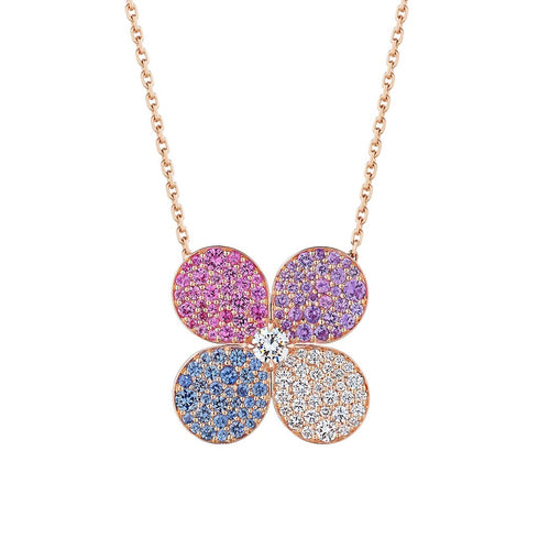 Flower Pave Multi-Colored Sapphire Necklace - 1