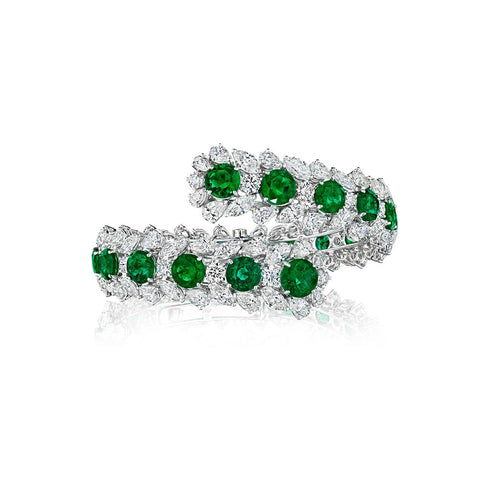 Overpass Halo Diamond And Emerald Bangle - 1