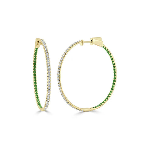 Half Diamond &amp; Half Emerald Hoop Earrings - 1