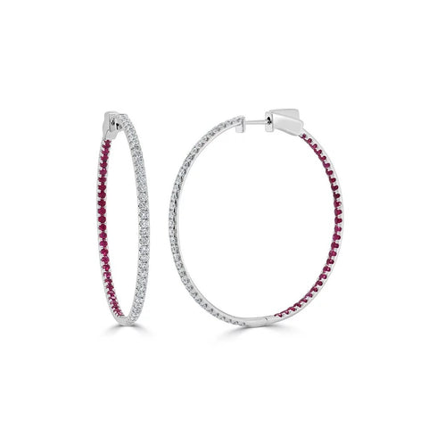 Half Ruby &amp; Diamond Hoop - 1