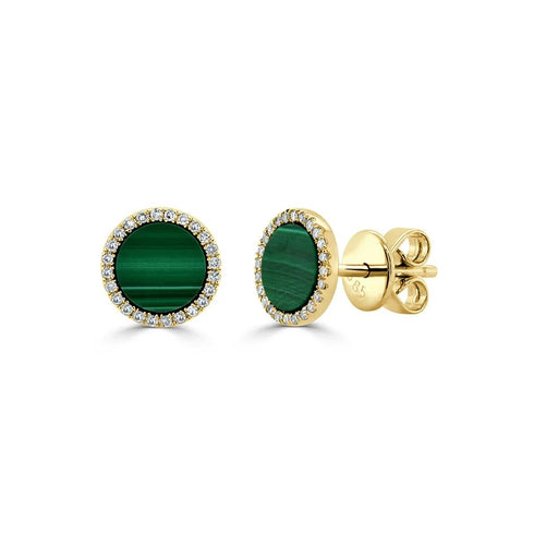 Gold Diamond &amp; Malachite Disc Studs - 1