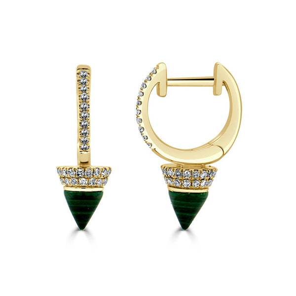 Malachite &amp; Diamond Spike Drop Huggie Earrings - 1