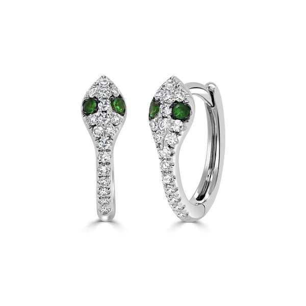 Diamond &amp; Tsavorite Snake Huggie Earrings - 1