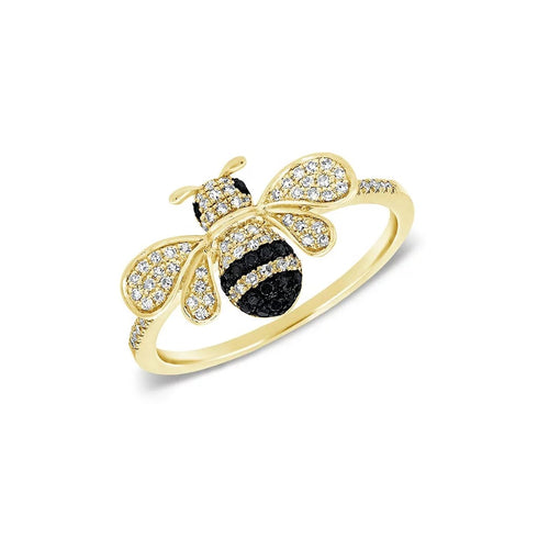 Diamond &amp; Black Diamond Bumble Bee Ring - 1