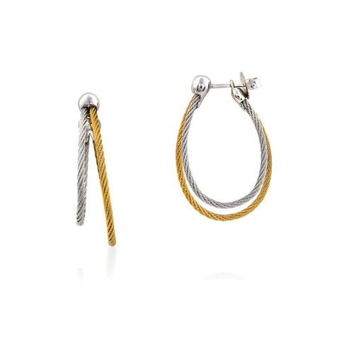 Yellow &amp; Grey Cable 18k Gold Hoop Earrings - 1