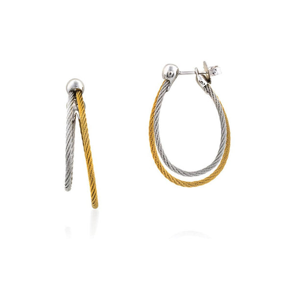 Yellow &amp; Grey Cable 18k Gold Hoop Earrings - 1