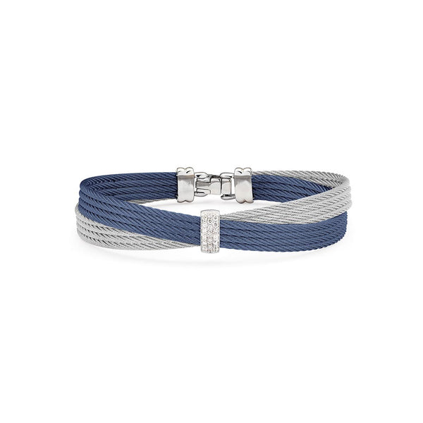 Blueberry &amp; Grey Cable Petite Bow Diamonds Bracelet - 1