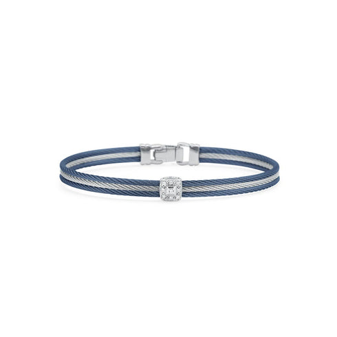 Blueberry &amp; Grey Cable with Square Diamond Station Bracelet - 1