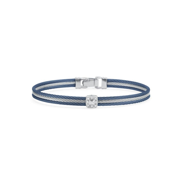 Blueberry &amp; Grey Cable with Square Diamond Station Bracelet - 1