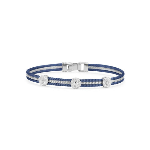 Blueberry &amp; Grey Cable with Triple Round Diamond Station Bracelet - 1