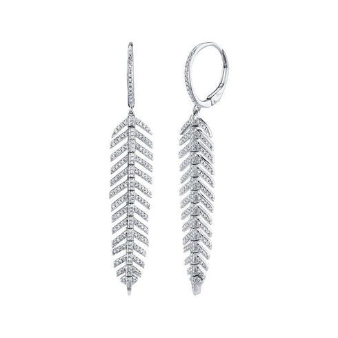Feather Drop Diamond Earrings - 1