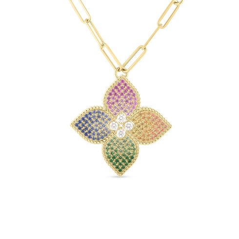 Venetian Princess Diamond &amp; Mixed Sapphire Flower Long Necklace - 1