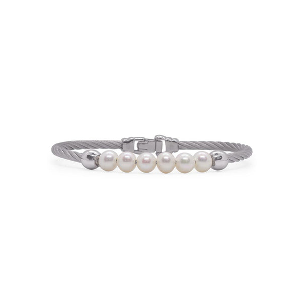 Grey Cable with Freshwater Pearls Bracelet - 1