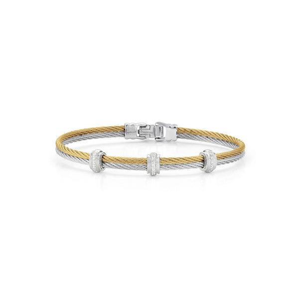 Yellow &amp; Grey Cable with Triple Diamond Stations Bracelet - 1