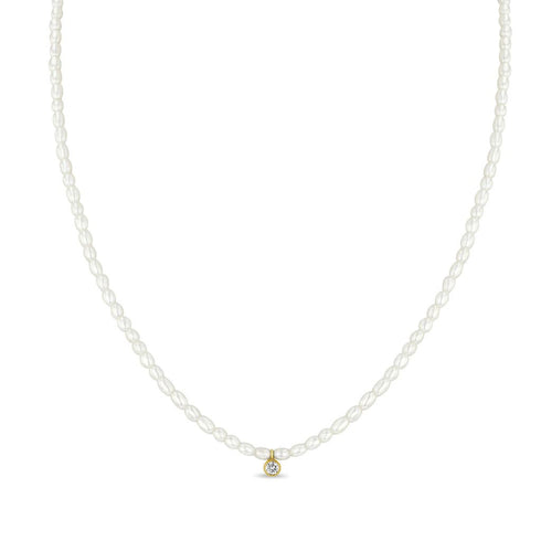 Diamond Pendant Rice Pearl Necklace - 1