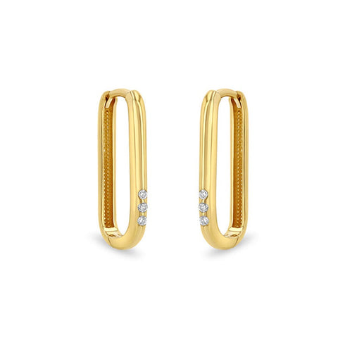 3 Diamond Thick Large Oval Hinge Hoops - 1