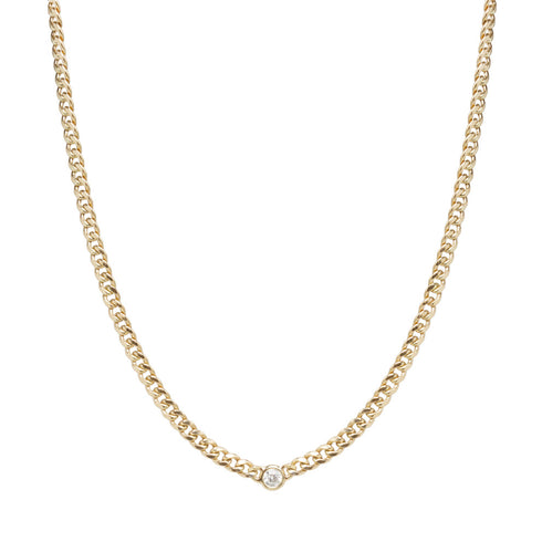 Small Curb Chain Necklace With Single Floating Diamond - 1