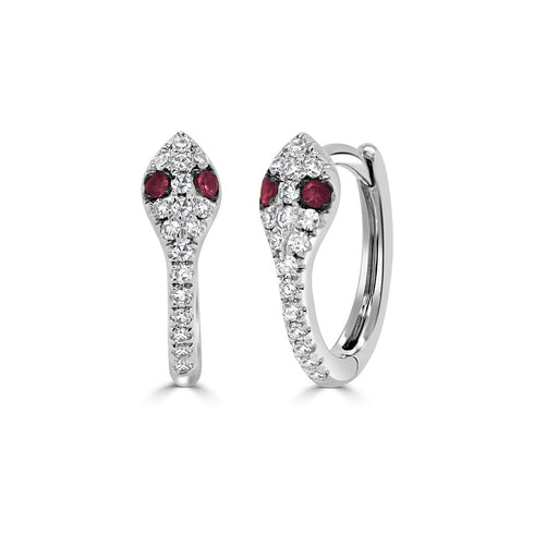 Diamond &amp; Ruby Snake Huggie Earrings - 1