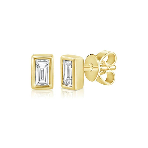 Bezel Stud Emerald Diamond Earrings - 1
