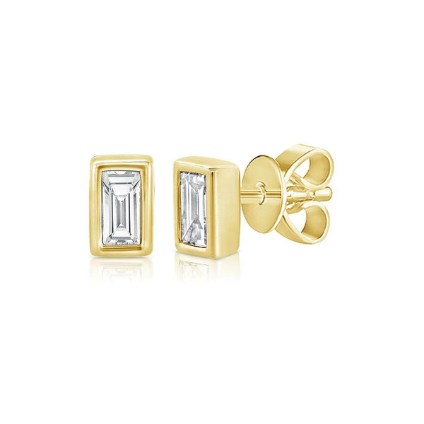 Bezel Stud Emerald Diamond Earrings - 1