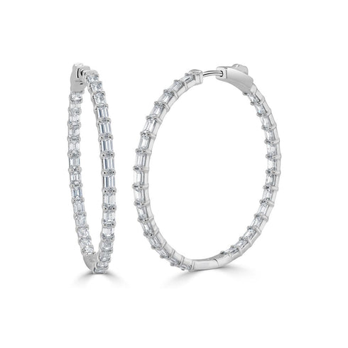 Emerald-Cut Diamond Hoop Earrings - 1