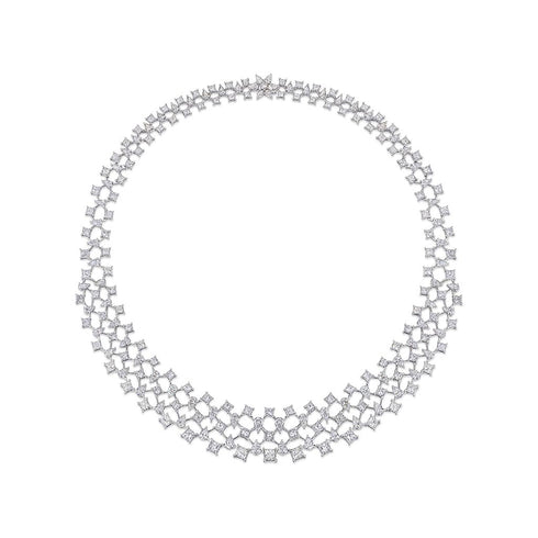 Flower On Clasp Multi-Shape Diamond Necklace - 1