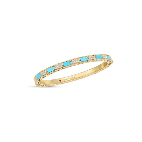 Mosaic Alternating Diamond &amp; Turquoise Bangle - 1