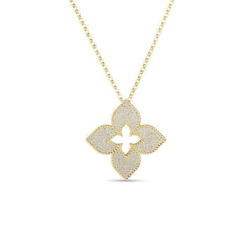 Venetian Princess Large Pave Diamond Flower Necklace - 1