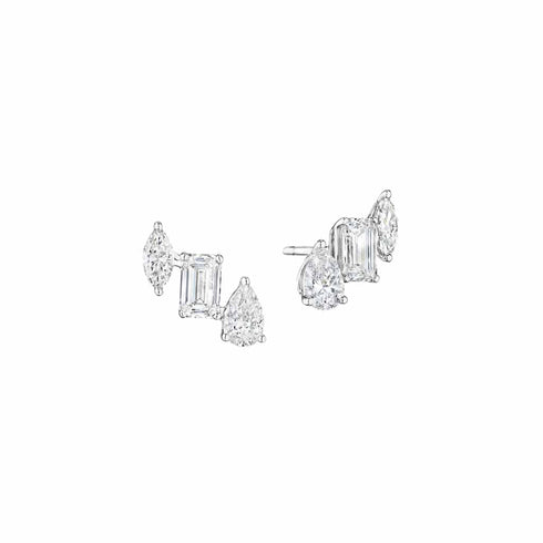 White Gold Stud With 2.62ctw Multi-Shaped Diamonds Earrings - 1