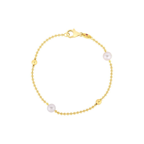 Designer Gold Pearl &amp; Gold Bead Station Bracelet - 1