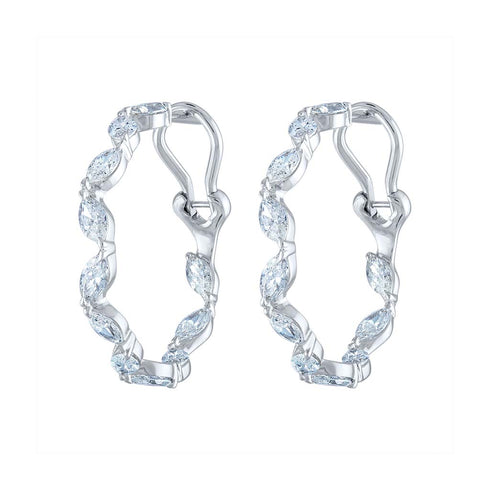 Zig-Zag Scallop Hoop Marquise Diamond Earrings - 1