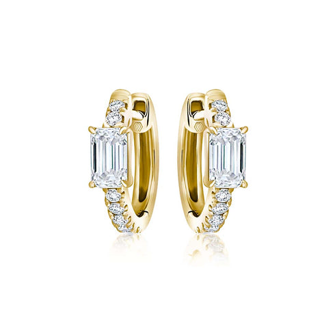 Huggie Emerald Cut Diamond Earrings - 1