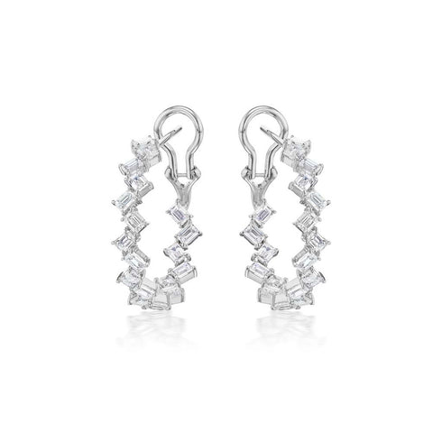 Hoop Emerald Cut Diamond Earrings - 1
