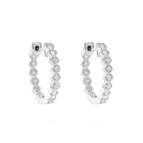 Hexagon Hoop Round Cut Diamond Earrings - 1