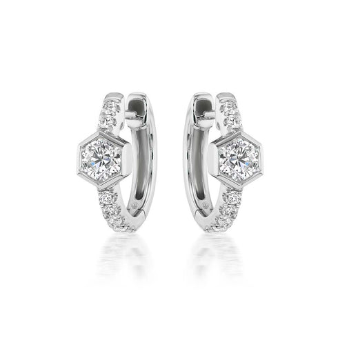 Hexagon Huggie Diamond Earrings - 1