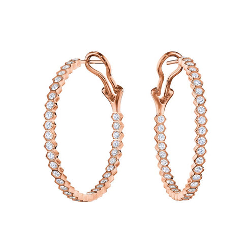 Hexagon Hoop Bezel Set Diamond Earrings - 1