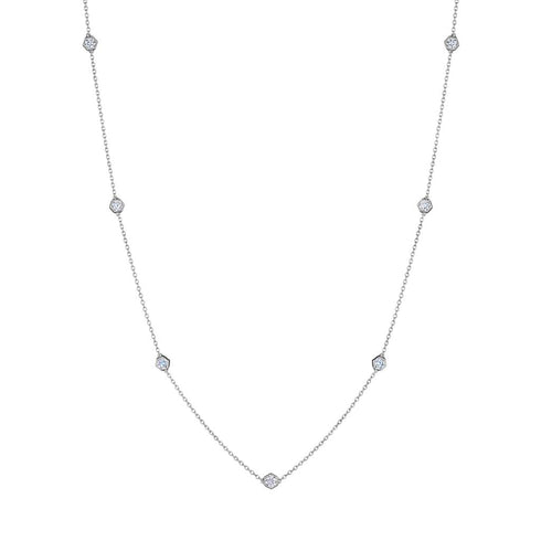 Round Cut Hexagon Station Diamond Necklace - 1