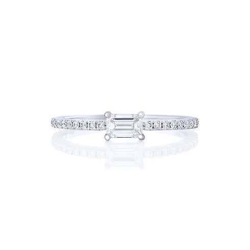 Emerald Cut East West Set Diamond Engagement Ring - 1