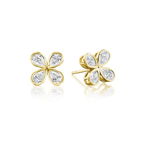 Flower Pear Cut Diamond Earrings - 1